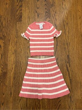 Tahari Pink and White Striped Knit Kids Matching Set